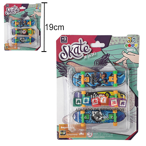 Kit 3 Skates de Dedo de Plástico Xtreme 3 Peças Estampado - SKATE brinquedo  menino menina diversão